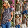 Women's Blouses Bohemian Loose Floral Print Lace O Neck Ruffle Short Sleeve Holiday Style Top Casual Shirts