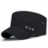 Berets Army Hat Military Hats For Men Adjustable Canvas 5-Pointed Star Label Flat Top Cap Wholesale