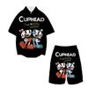 Hommes survêtements Cuphead jeu décontracté chemise ample hauts garçons filles enfants pantalons courts costumes hommes femmes revers manches chemises ensemble