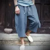 Pantaloni da uomo Uomo Cotone Lino Baggy Gamba larga con cavallo appeso Hip Hop Bloomers Pantaloni da uomo con lunghezza al polpaccio 230715