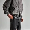 ハイストリートレトロウォッシュドゥーティカットジップフード付きスウェットシャツズジャケット男性と女性空白のハラジュク特大カジュアル