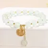 Natural Stone Pink Chalcedony Bead Lucky Charm Armband Women mode Sweet Chinese Fu Handgjorda Strand Bangles For Girl