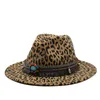 New Autumn Winter Fashion Leopard Printing jazz fedoras homens mulheres vintage trilby tap lazer Big Brim Felt Panamá chapéu