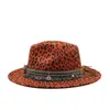 New Autumn Winter Fashion Leopard Printing jazz fedoras homens mulheres vintage trilby tap lazer Big Brim Felt Panamá chapéu