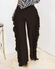 Solid color fashionable temperament tassel high waist loose pants for women's clothing