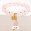 Pulseira de pedra natural rosa calcedônia conta amuleto da sorte moda feminina doce chinês fu feito à mão pulseiras de fio para menina