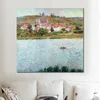 Arte impressionista em tela Vetheuil efeito matinal Claude Monet pintura a óleo paisagem feita à mão decoração moderna do quarto