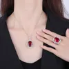 Anhänger Halsketten EYIKA Luxus Elegante Frauen Hochzeit Imitation Rubin Zirkon Blume Feine Schmuck Ei Form Rot Blau Rosa Kristall Halskette