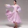 Stage Wear Puff Sleeve Ballroom Dance Competition Dress 3 Colors Adult Female Tango Performance Costume Prom Waltz Dresses DL9997