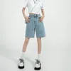 Kvinnors shorts zhisilao solid knälängd denim kort pojkvän avslappnad hög midja bred ben jeans sommar 230715
