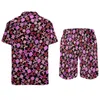 Herren-Trainingsanzüge, Ditsy Floral Beach Herren-Sets, bunter Blumendruck, Freizeithemd-Set, Sommer-Design, Shorts, 2-teiliger Retro-Anzug in Übergröße