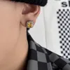 Hip Hop rapper Men Stud Earrings Jewelry Silver foursquare Diamond Yellow White square big zircon earrings night club Jewelry accessories 1481