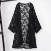 Women's Blouses Lady Three Quarter Sleeve Coat Stylish Lace Flower Embroidered Cardigan Sheer Elastic Anti-uv Beach Cover Up For Summer