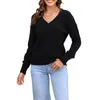 Dames Truien 2023 Mode Effen Kleur Gebreide Truien Tops Herfst Dames Casual Lange Mouwen V-hals Slim Fit Warm Gehaakte Trui