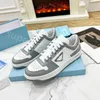 Men Women Leather Trainers Triangle Logo Sporty Shoes White Black Grey Sneaker For Woman Rubber Sole Sneakers With Box 35-46