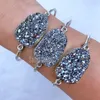 Bangle BM14716 Natuurlijke Druzy Crystal Gratis Vorm Verstelbare Manchet Verzilverd Draad Gewikkeld Armband Bruidsmeisje Gift