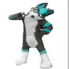 Fursuit de cabelos compridos Wood Wolf Grey Husky Traje de mascote Halloween Natal Fantasia Vestido de festa Personagem de desenho animado Terno Carnaval Unis281u