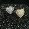 Pendanthalsband lyxiga Moissanite Iced Out Gold Big Heart Ring 925 Silver Hip Hop 18K Gold Silver Plated Women Heart Rings