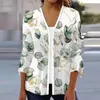 女性用ブラウスカジュアルカーディガンフローラルプリントプリントバケーションウェアオープンフロントルーズTシャツコート