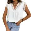 Women's Blouses Stretchy Shirt Women Loose T-shirt Stylish Lace Patchwork V Neck For Soft Summer Pullover Ideal Ol Fashion