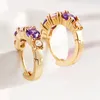 Orecchini a cerchio piccoli con zirconi colorati vintage Rosa Viola Intarsio in rame con strass Fibbia per orecchio Gioielli da banchetto da donna squisiti