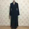 Musulman Nouvelle Mode Abayas pour Femmes V-cou Lâche De Base Noir Robe Musulmane Femmes Manches Complètes Taille Ceinture Ouvert Abaya Sans Hijab333S