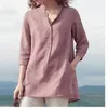 Kvinnors polos damer toppar 2023 Summer Casual Solid Color Stand Collar Cotton Linen Polo Shirt With Three-Quarter Sleeves Mujer
