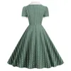 Parti Elbiseleri Sishion 2023 Lacivert Yeşil Çizgili 50s Vintage Elbise SR672 Kısa Kollu Yaka Salıncak Kadınları Yaz Yaz