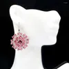 Dangle Earrings 35x29mm Deluxe Pink Raspberry Rhodolite Garnet Green Peridot White CZ Woman's Engagement Silver