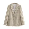 Trajes de mujer marchitos 2023 moda señoras Retro Beige Blazers Ins Blogger rayas Casual traje chaqueta