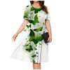 Casual Dresses Womens Plus Size Summer Dress Short Sleeve Paletead midja Löst fit Swing T-shirt med fickor Vestido Feminino