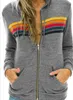 Women's Hoodies & Sweatshirts Women Fashion Hoodie Oversized Rainbow Stripe Long Sleeve Sweatshirt Zipper Pocket Coat Jacket Spring Casual V
