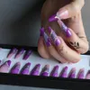 Unhas postiças Luxury Coffin Glitter roxo transparente unhas postiças com cristais Gel Rosa Longas Unhas postiças francesas alongadas 230715