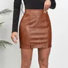 Skirts Fashion Sexy Office Lady Short Skirt Women Solid Leather PU Ladies Minimalist Pencil Printing 2023 T424