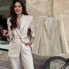 Abiti da donna Withered 2023 Fashion Ladies Retro Blazer beige Ins Blogger Giacca da abito casual a righe