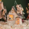 Ashtrayer Juldekorationer Creative Snow House Figurer House Model Figurin Santa Claus Home Scene With Night Lights Xmas Gifts X0627