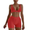 Aktive Sets Mode Frauen Casual Einfarbig Kurzarm Sportswear Anzug 2PC Trainingsanzug Yoga Gurt Für Stretching Set
