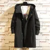 Trench Coats Masculino Casaco Longo Verde Estilo Coreano Jaqueta Corta-vento com Capuz Amarelo Tamanho Grande Roupas Casuais Masculinas 5xl 6xl