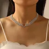 Chaînes 17KM couleur argent coeur Zircon clavicule chaîne collier pour femmes filles élégant large zircon cubique tour de cou bijoux de mode