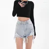 Damen-Shorts, sexy Denim, Sommer, Quaste, zerrissen, schlank, hohe Taille, A-Linie, Damenhose, Vintage, Y2K, Streetwear, Grau