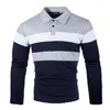 Polo da uomo manica lunga tre colori patchwork camicia moda colletto rovesciato risvolto formale da lavoro slim fit