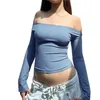 Women's Blouses Women S Elegant Off Shoulder Long Sleeve Split Front Crop Top For Night Out - Slim Fit Teen Girls T-Shirt