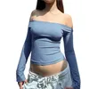 Camicette da donna Top da donna elegante con spalle scoperte e maniche lunghe con spacco sul davanti per uscire la sera - T-shirt da ragazza adolescente slim fit