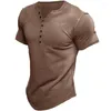 Men's T Shirts Summer European And American Henley Shirt Short Sleeve Solid T-shirt Top