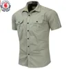 Fredd Marshall nouveau hommes chemise militaire hommes à manches courtes chemises Cargo 100% coton décontracté solide chemise mâle poche chemise de travail 55889