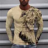 T-shirt da uomo Vintage Animal Lion Manica lunga 2023 Oversize Stampa 3d T-shirt retrò Street Fashion Maniche lunghe Casual Breakable Abbigliamento uomo