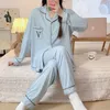 Vrouwen Nachtkleding Silka Surplus Effen Pyjama Sets Voor Vrouwen Lange Mouw Katoen Bule Pijama Mujer Vrouwelijke Nachtpak Brief Print homewear