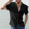 Erkekler Sabah Kısa Kollu Gömlek Sokak Giyim Kazeli Düğmesi Düz Renk Pamuk Keten Erkekler İçin Vintage Tatil Bluz M 3XL 230715