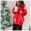 Damenpullover Weihnachten Frauen Pullover Herbst Lose O Hals Strickpullover Vintage Muster Druck Paar Jumper Streetwear Tops Weiblich