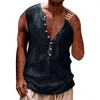 Men's Tank Tops Classic Sleeveless Top Gym Workout Tee T Shirt Sports Vest With Buttons White Gray Black Brown Coffee